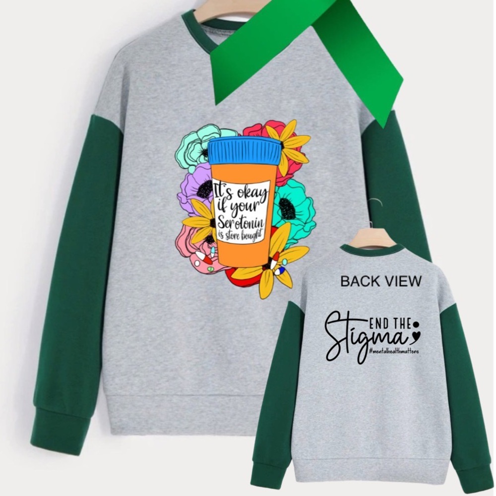 Serotonin Mental Health graphic oversized pullover crewneck sweatshirt small